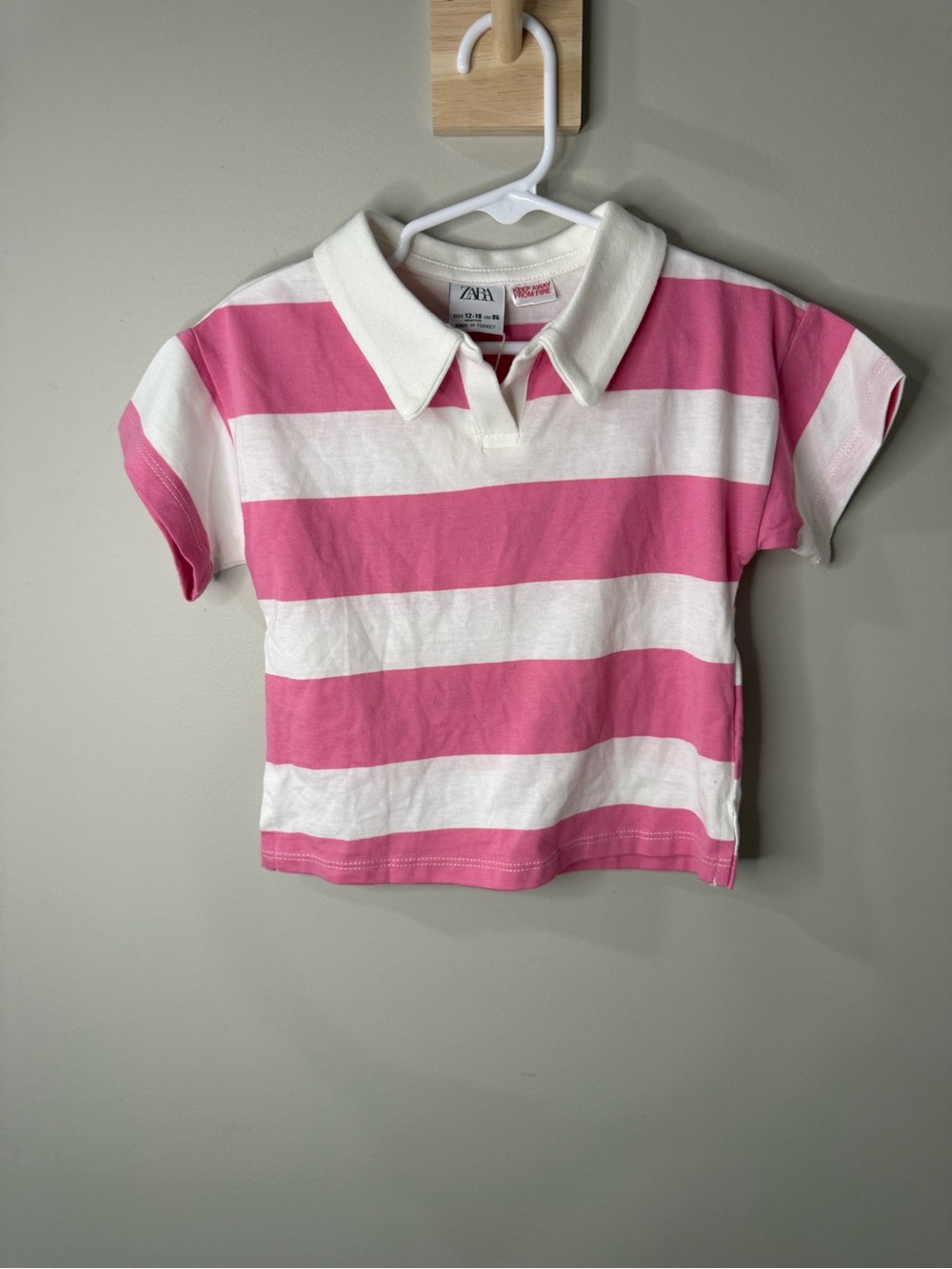 NWT Zara Kids Pink & White Striped Polo Shirt